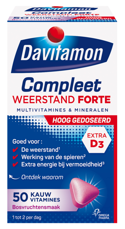 Compleet weerstand kauwvitamines aardbei 60 tabletten Davitamon