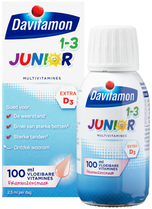Junior 1+ vloeibare vitamines framboos 100 ml Davitamon