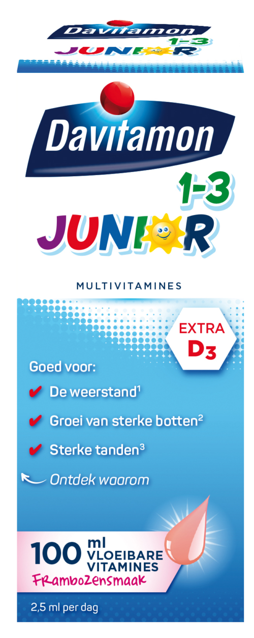 Junior 1+ vloeibare vitamines framboos 100 ml Davitamon