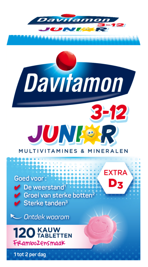 Junior 3+ framboos 120 kauwtabletten Davitamon