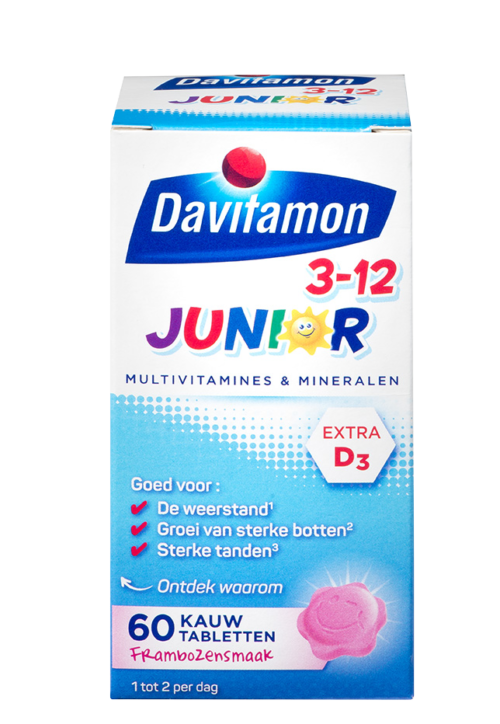 Junior 3+ framboos 60 kauwtabletten Davitamon