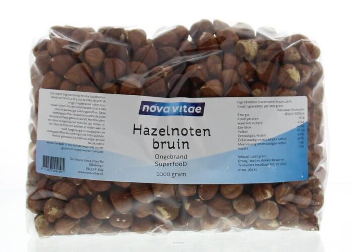 Hazelnoten bruin ongebrand raw 1000 gram Nova Vitae