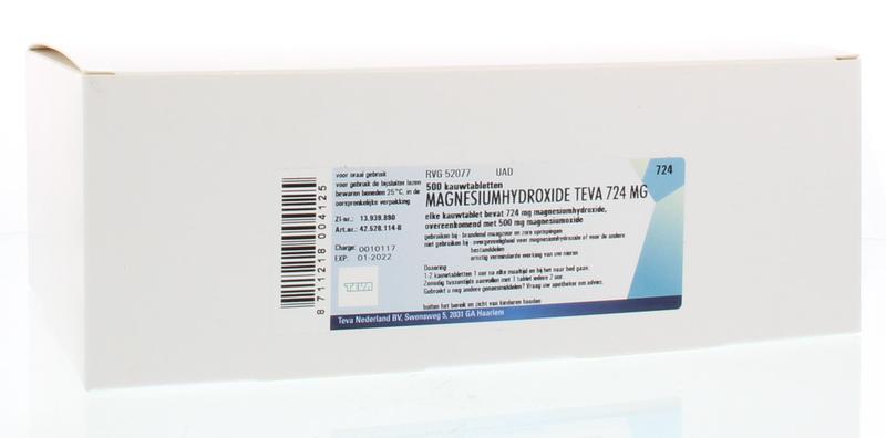 Heerlijk kwartaal doolhof Magnesiumhydroxide 724 mg 100 kauwtabletten Teva ⋆ Bik & Bik NL