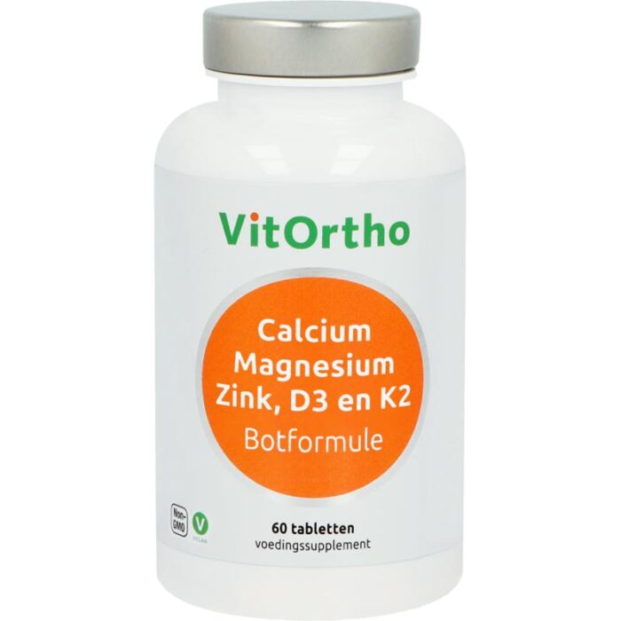 Calsium magnesium zink D3 en K2 60 tabletten Vitortho