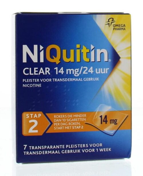 Niquitin stap 2 14 mg clear pleisters - 7 stuks