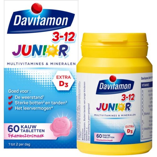 Junior 3 - 12 framboos 120 kauwtabletten Davitamon