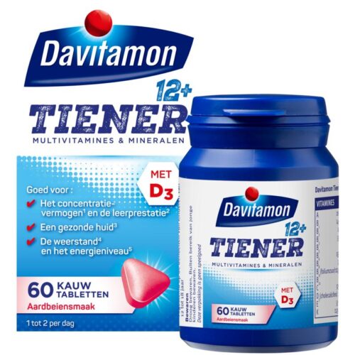 Tienerboost 12+ aardbei 60 tabletten Davitamon