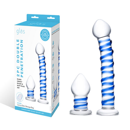 Glas - Double Penetration Glass Swirly Dildo & Butt Plug Set 2 st.